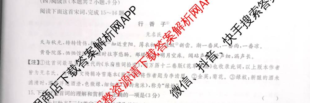 九师联盟2024~2025学年高三核心模拟卷(中)(五)5各科答案及试卷（含地理(HB) 物理(D1) 生物(D1)等）语文试题