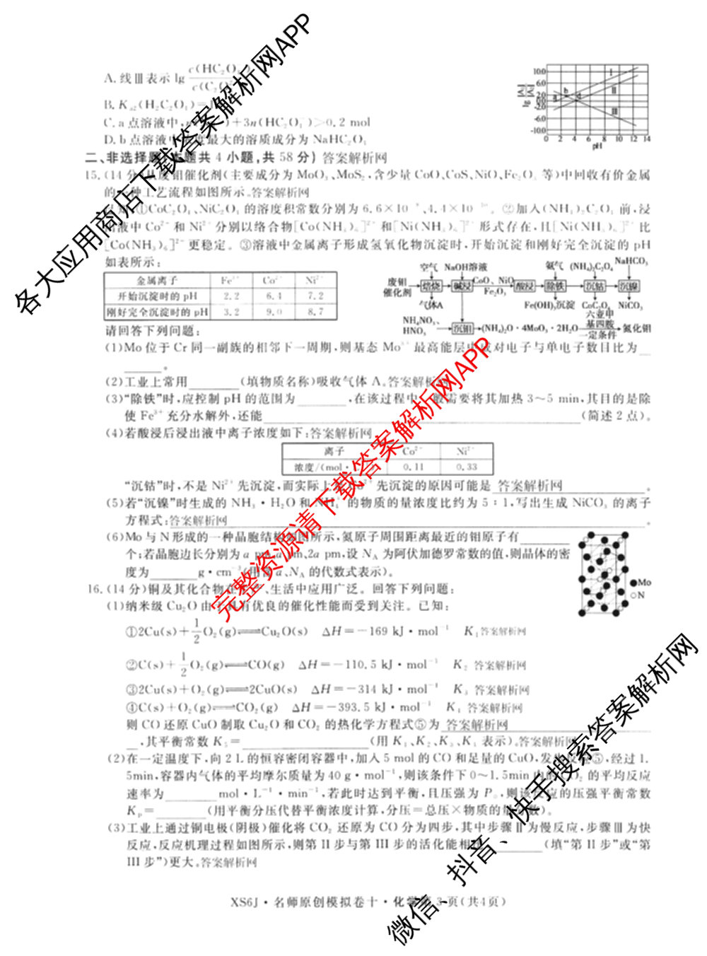 2026届高三总复习名师原创模拟(十)10（含物理(HN6)、英语(新S6)、历史(CQX6)等）化学试题