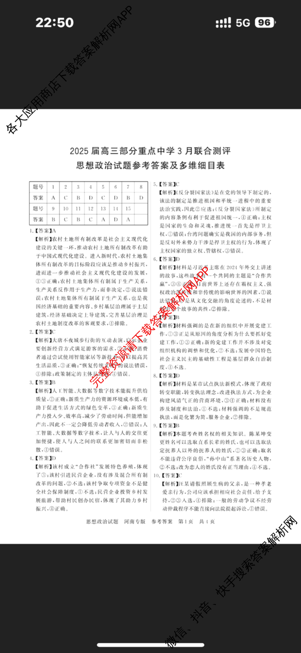 2025届高三部分重点中学3月联合测评(T8联考)(第二次八省联考)(已更新化学(HBZB)、历史(SXZB)、语文等25份)政治答案