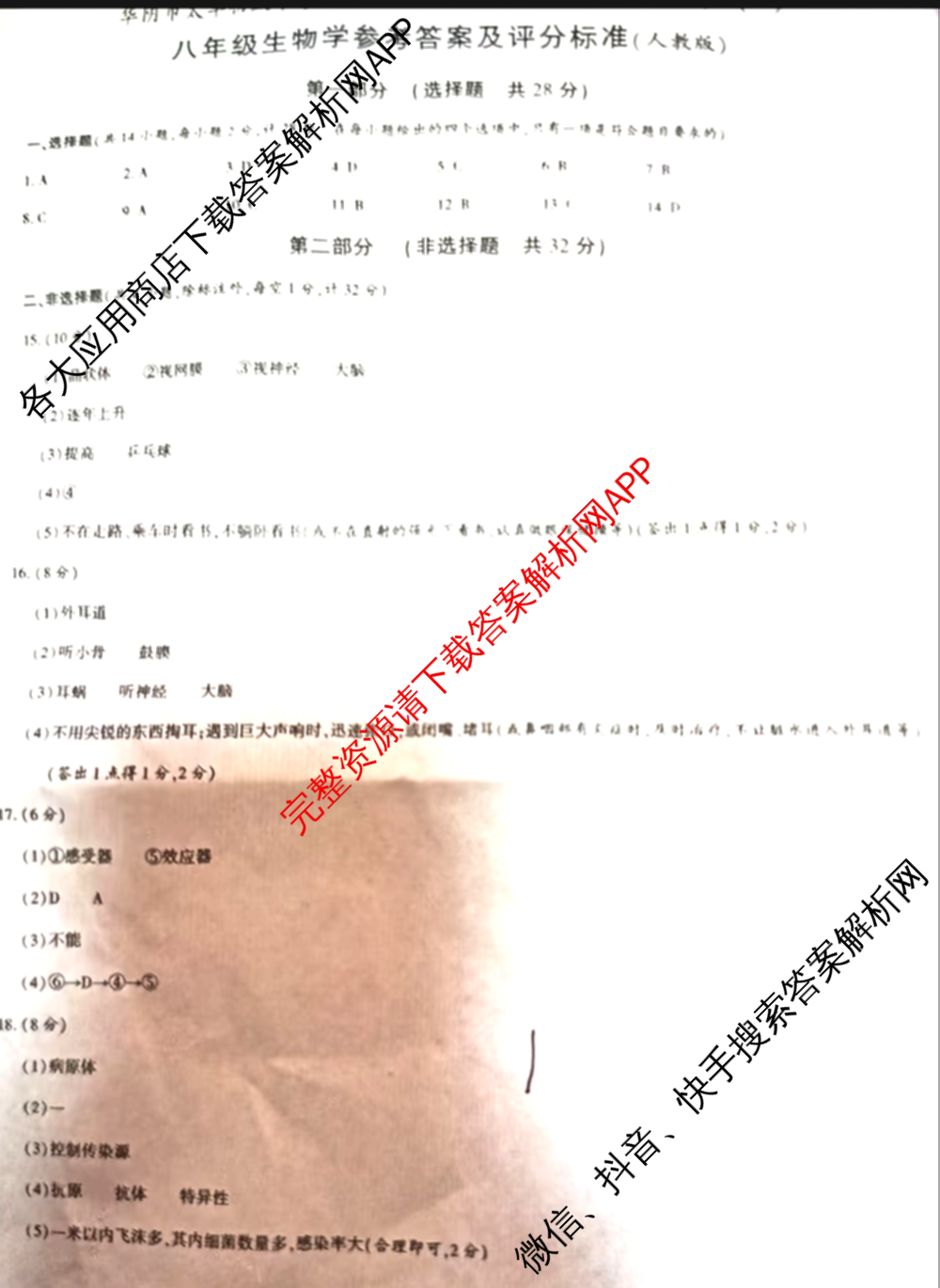 [益卷]2025~2026学年度第一学期课后综合作业(一)[试卷类型A]八年级试卷及答案汇总（12科全）生物答案
