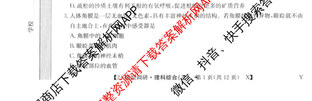 2024年全国高考模拟调研卷(三): 含物理(B Y) 文综(L) 文综(X Y)试卷解析理综试题