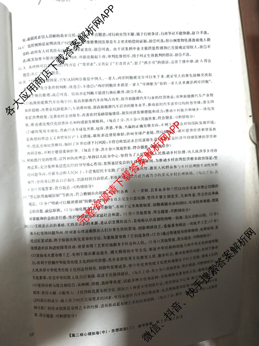 九师联盟2024~2025学年高三核心模拟卷(中)(二)2（含历史 地理(D4) 数学等29份）政治答案