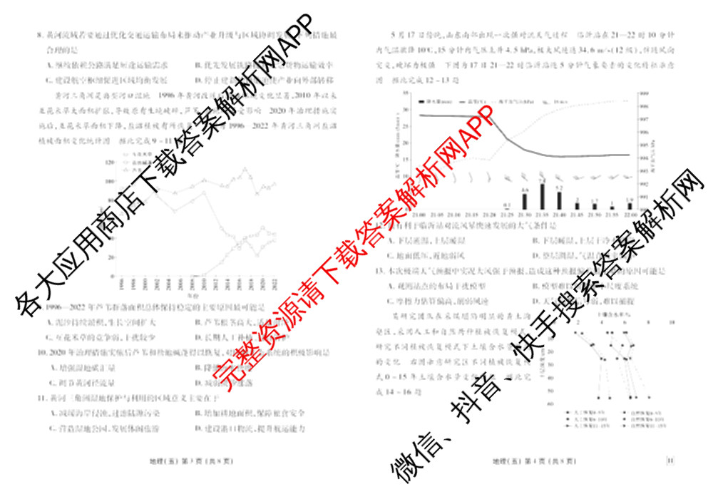 衡水金卷先享题2026年学科素养评价练(五)5各科答案及试卷（含政治(AH)【安徽四川甘肃专版】 物理(HN)【湖南专版】 生物(山东专版)等）地理试题