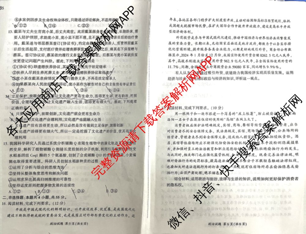 百师联盟2025届高三信息押题卷(四)4试卷及答案汇总（51科全）政治试题