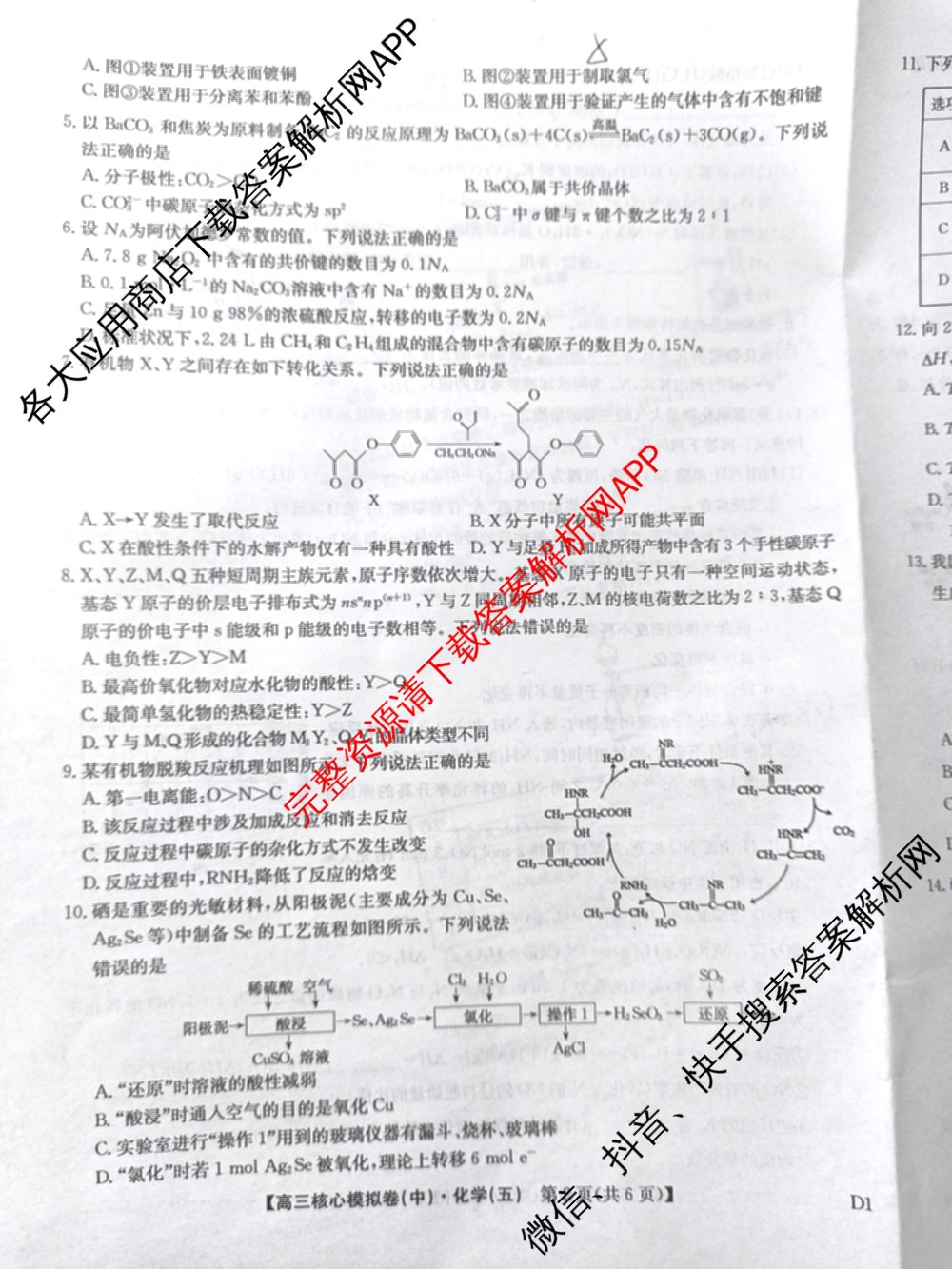 九师联盟2024~2025学年高三核心模拟卷(中)(五)5各科答案及试卷（含地理(HB) 物理(D1) 生物(D1)等）化学试题