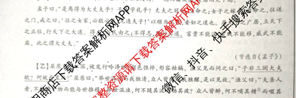 2025年陕西省初中学业水平考试临考冲刺卷(D)[试卷类型B]试卷及答案汇总（含数学 化学 历史等）语文试题