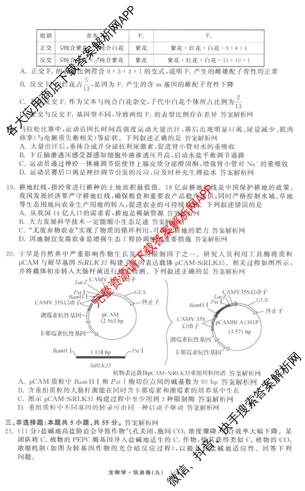 天舟高考衡中同卷2026年普通高等学校招生全国统一考试模拟信息卷(五)5（含理综(新疆版)、生物(WY)、英语(B)等）生物试题