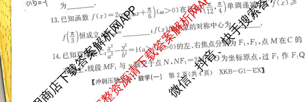 XKB2025届普通高等学校招生全国统一考试冲刺压轴金卷(一)1（含物理(XKB-G10-EX) 英语(XKB-G1-EX) 化学(XKB-G1-H-EX)等）数学试题