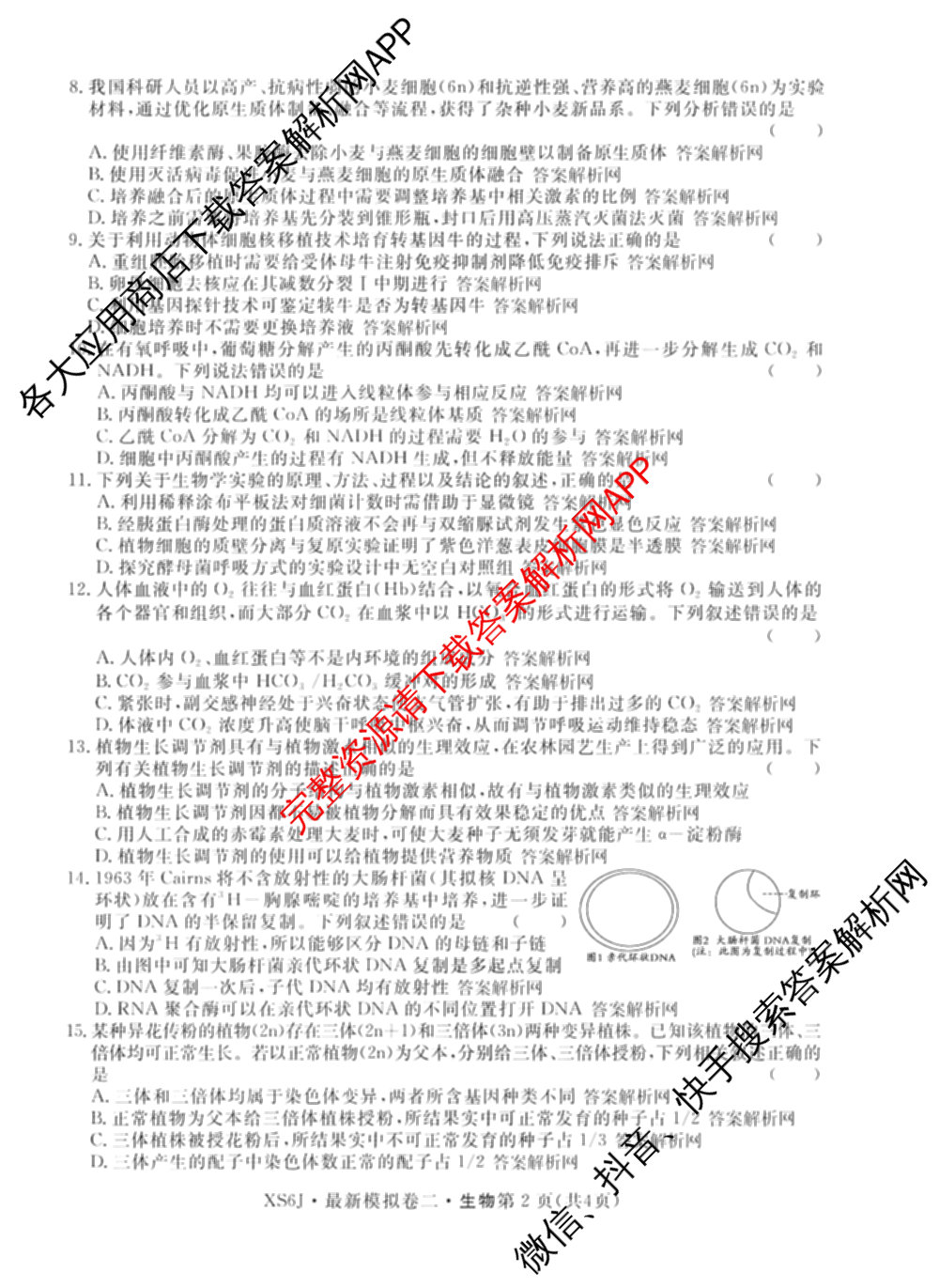 2026年普通高等学校招生统一考试最新模拟卷(二)2(已更新语文(XS6G) 数学(XS6) 政治(HEN6)等13份)生物试题