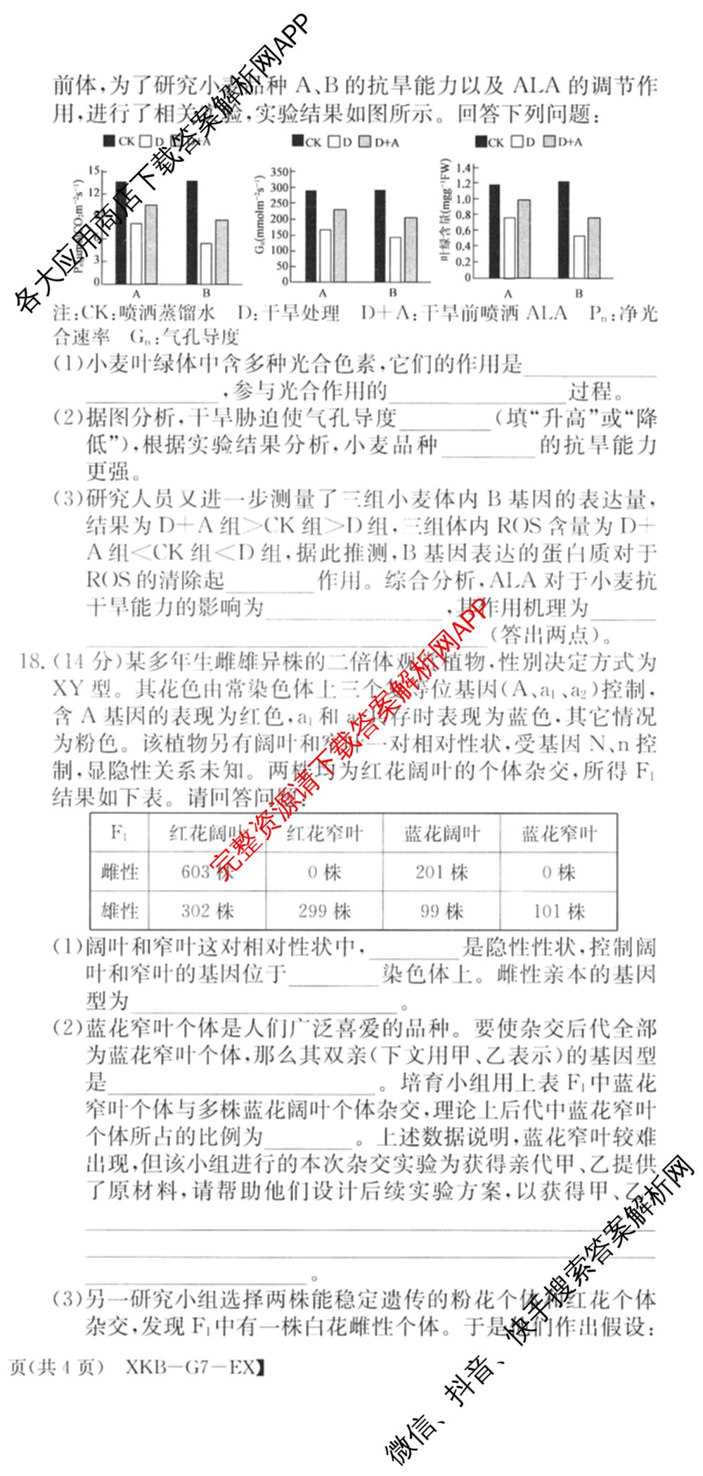 XKB2025届普通高等学校招生全国统一考试冲刺压轴金卷(一)1（含物理(XKB-G10-EX) 英语(XKB-G1-EX) 化学(XKB-G1-H-EX)等）生物试题