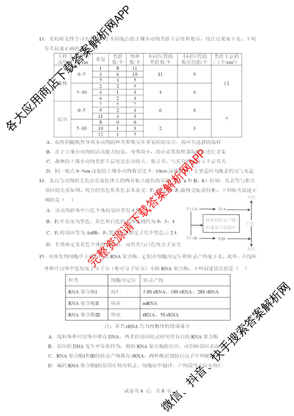 东莞市2025-2026学年高三第一学期七校联考12月试卷及答案汇总（9科全）生物试题
