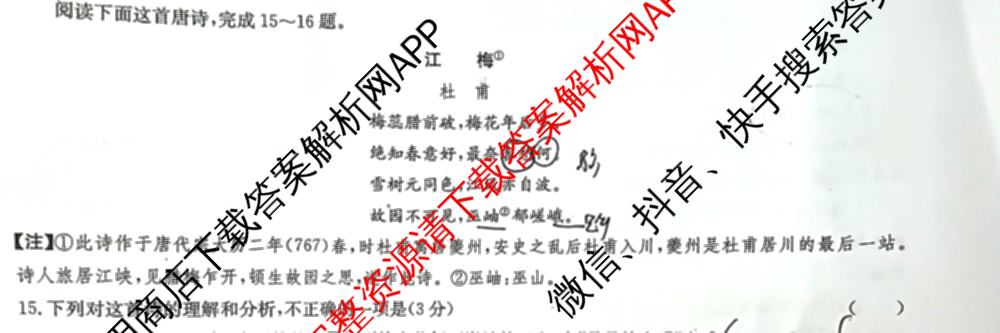 九师联盟2023-2024江西省八校协作体高一年级第二次联考试卷及答案汇总: 含物理 数学 语文试卷解析语文试题