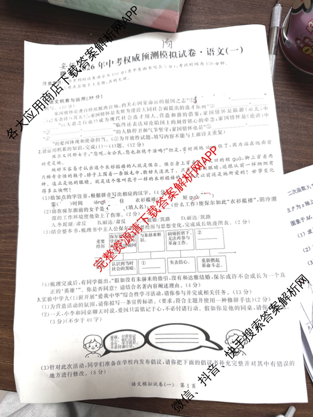 安师联盟2026年中考权威预测模拟试卷(一)1各科答案及试卷: 含物理 语文 数学试卷解析语文试题