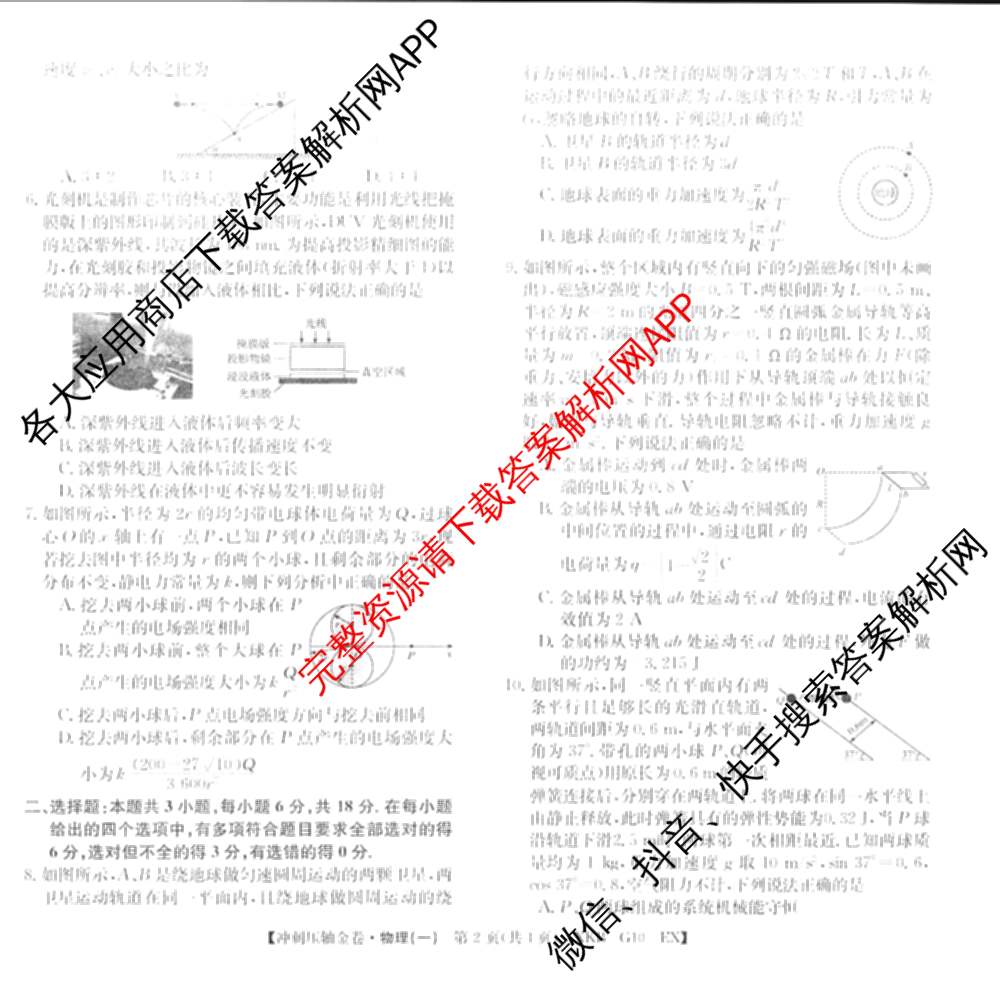 XKB2025届普通高等学校招生全国统一考试冲刺压轴金卷(一)1（含物理(XKB-G10-EX) 英语(XKB-G1-EX) 化学(XKB-G1-H-EX)等）物理试题