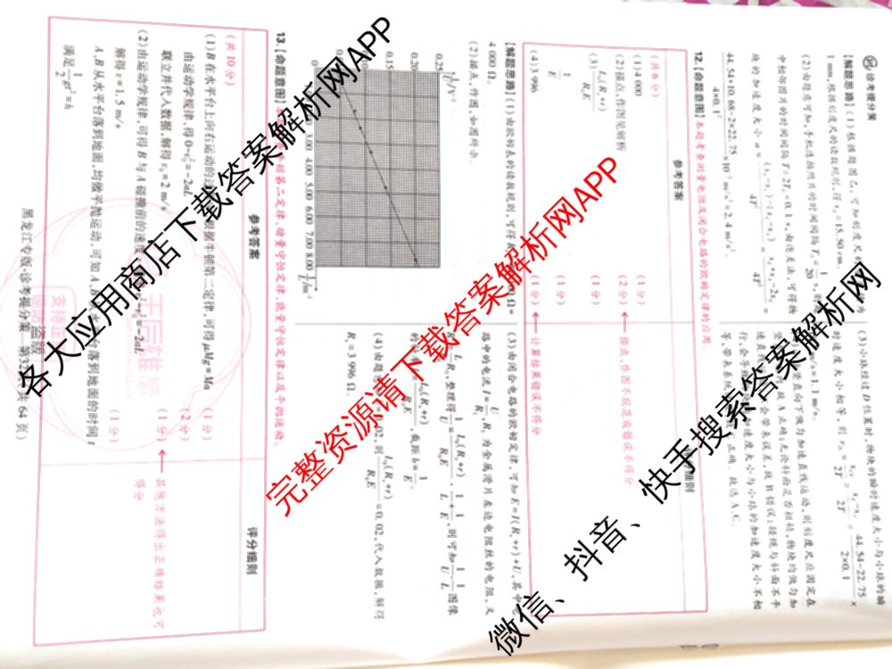 王后雄2024年普通高等学校招生全国统一考试预测卷各科答案及试卷（含语文(安徽专版)、政治(重庆专版)、历史(福建专版)等144份）物理答案