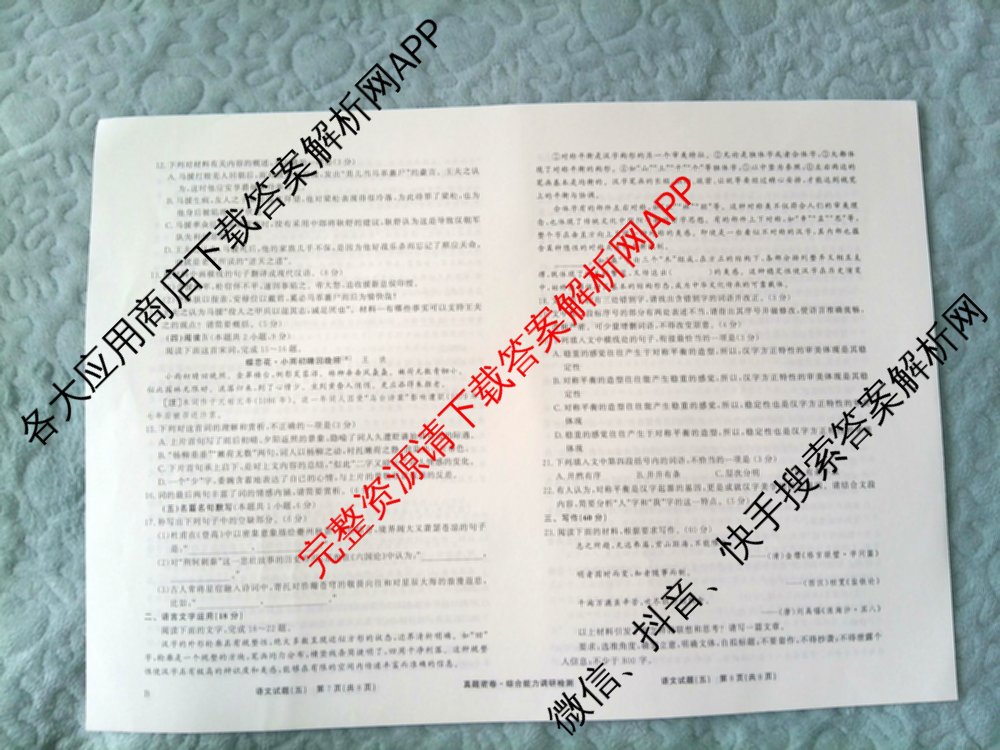 衡水真题密卷2025-2026学年度综合能力调研检测(五)5各科答案及试卷(已更新化学(2) 数学(A) 数学(B)等15份)语文试题