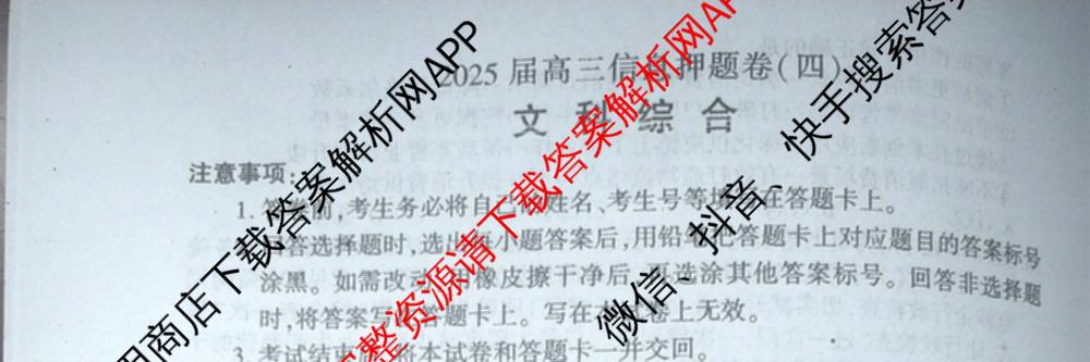 百师联盟2025届高三信息押题卷(四)4试卷及答案汇总（51科全）文综试题