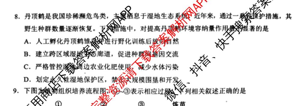 浙江省诸暨市2025年12月高三诊断性考试（含化学、物理、英语等）生物试题