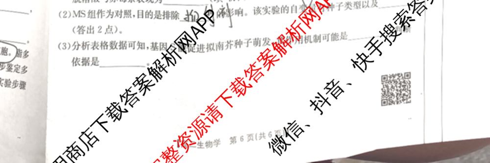 陕西省2024-2025高二期中质量检测(11.6)各科答案及试卷(已更新历史、化学、地理等9份)生物试题