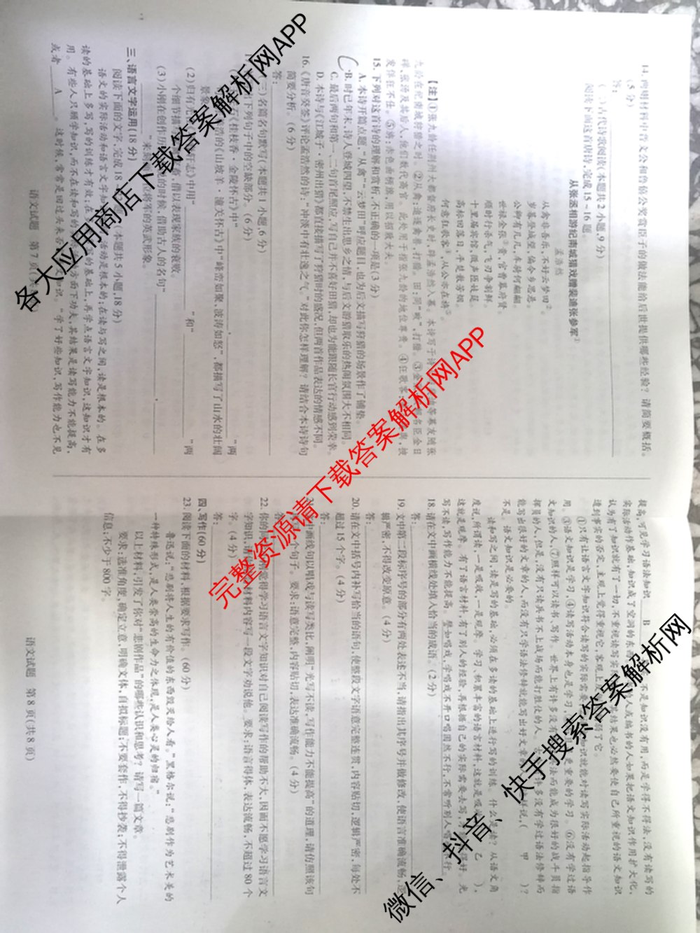 天一大联考2024-2025学年高中毕业班阶段性测试(一)试卷及答案汇总（含历史、物理、生物等）语文试题