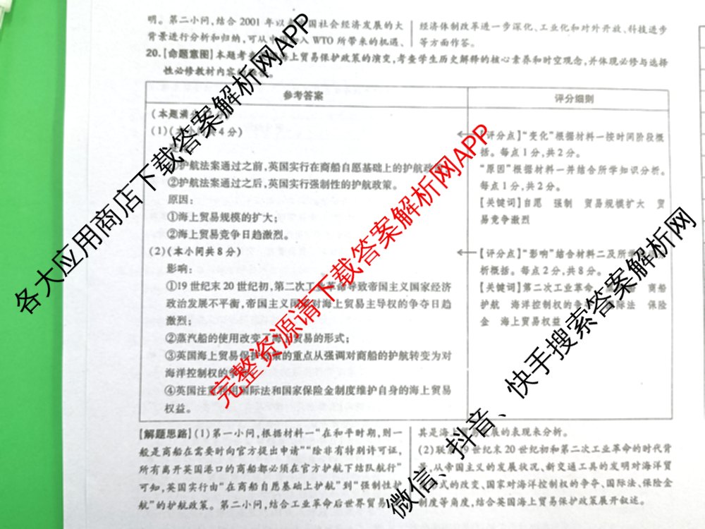 王后雄2024年普通高等学校招生全国统一考试预测卷各科答案及试卷（含语文(安徽专版)、政治(重庆专版)、历史(福建专版)等144份）历史答案