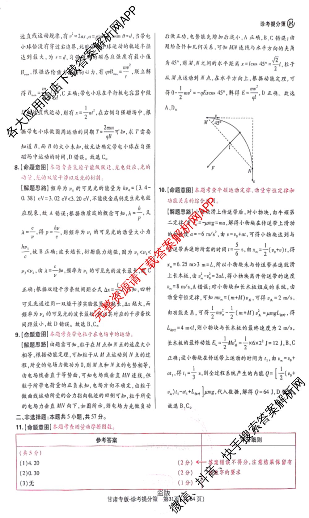 王后雄2024年普通高等学校招生全国统一考试预测卷各科答案及试卷（含语文(安徽专版)、政治(重庆专版)、历史(福建专版)等144份）物理答案