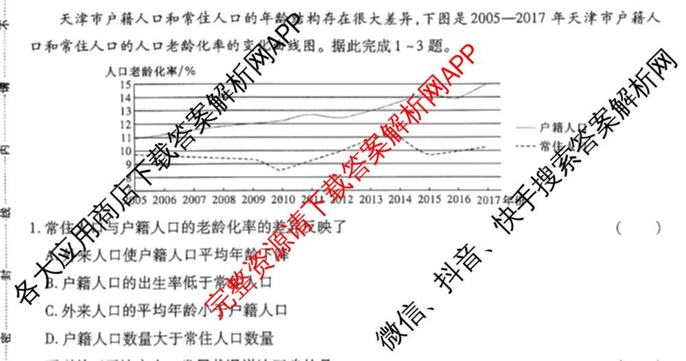 王后雄2024年普通高等学校招生全国统一考试预测卷各科答案及试卷（含语文(安徽专版)、政治(重庆专版)、历史(福建专版)等144份）地理试题