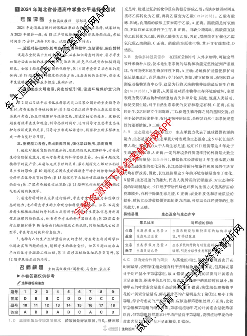 2024年高考真题(新高考)(已更新生物(山东卷) 数学(新课标II卷) 物理(河北卷)等108份)生物答案