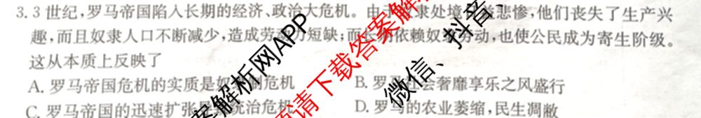 山西省2024~2025学年度九年级阶段评估(B)[PGZX D SHX(三)]试卷及答案汇总(已更新物理(HYB) 道德与法治(R) 语文(R)等12份)历史试题