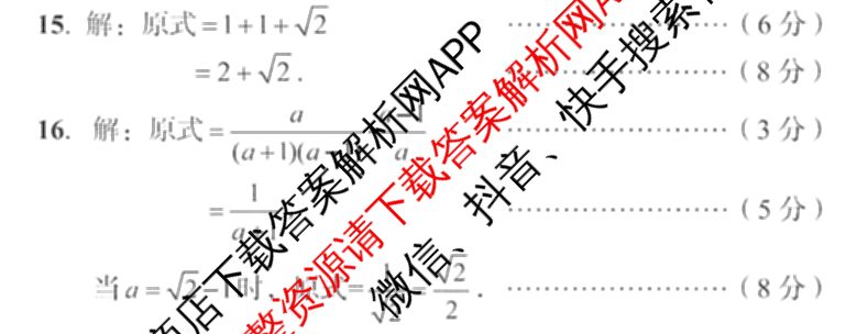 2025年中考安徽名校大联考试卷(一)试卷及答案汇总(已更新数学 物理 英语等7份)数学答案