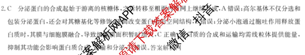 2026年全国高考冲刺压轴卷(四)4各科答案及试卷（含化学(B2)、历史(江西)、地理(广西)等）生物答案