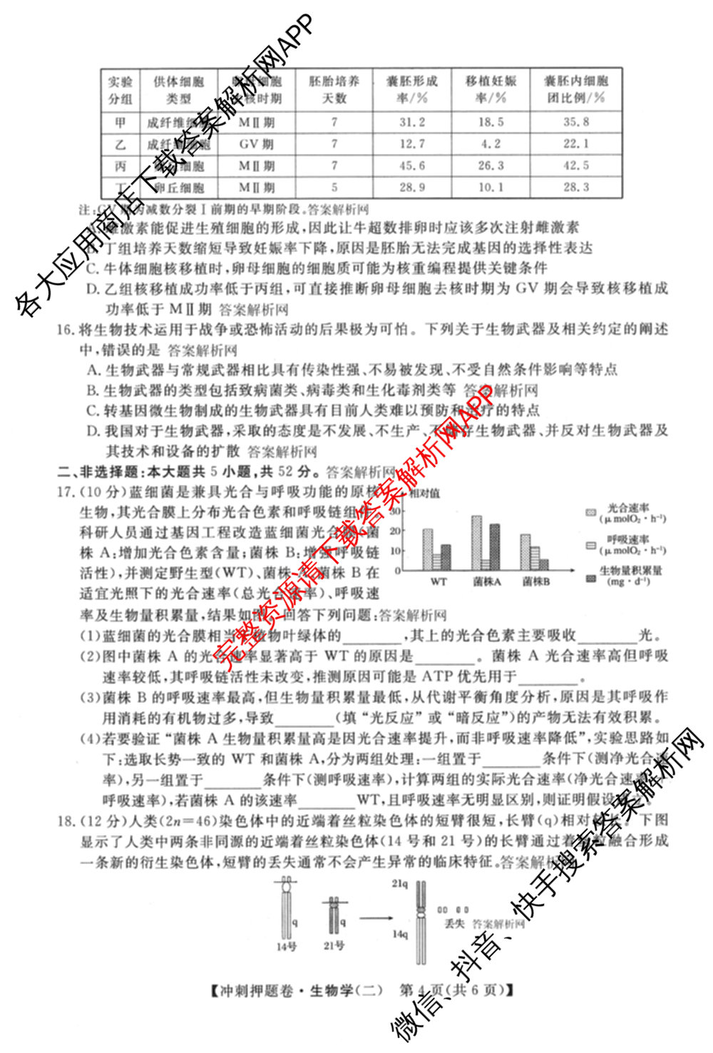 2026普通高等学校招生全国统一考试冲刺押题卷(二)2各科答案及试卷（含语文、化学、数学(A)等）生物试题