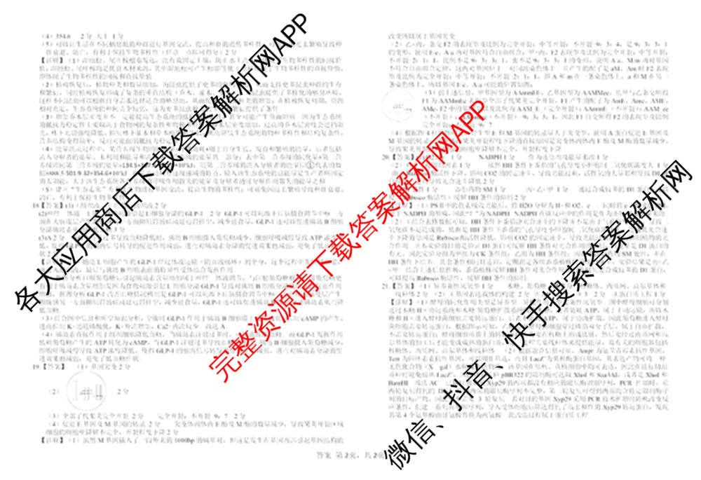 江西省宜春市2026年高三模拟考试(4月)试卷及答案汇总(已更新政治、生物、英语等9份)生物答案
