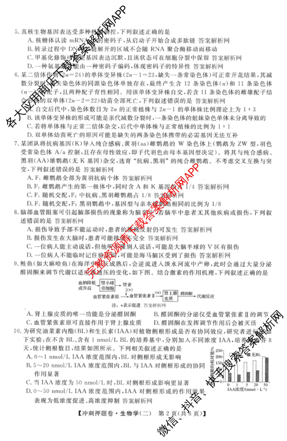2026普通高等学校招生全国统一考试冲刺押题卷(二)2各科答案及试卷（含语文、化学、数学(A)等）生物试题