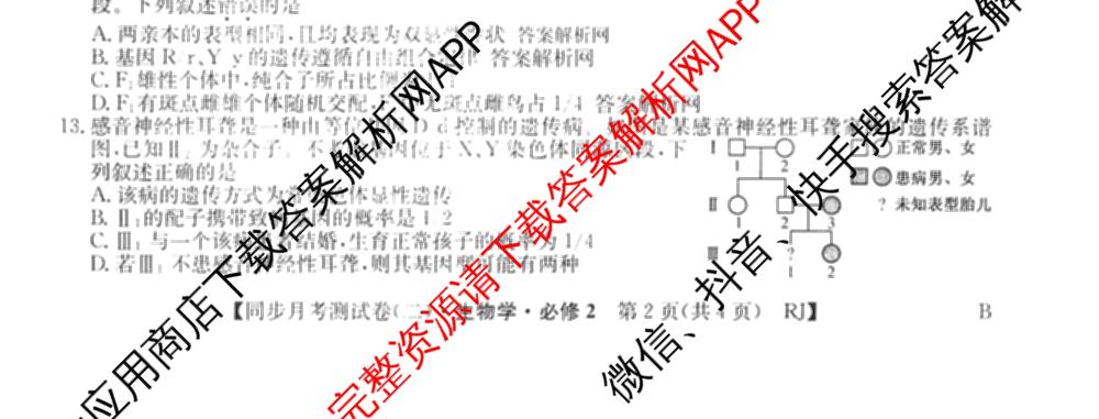 2025-2026学年度高一高中同步月考测试卷(下学期)(二)各科答案及试卷: 含物理(必修第二册)、化学(必修第二册 RJ)、政治(必修3)试卷解析生物试题