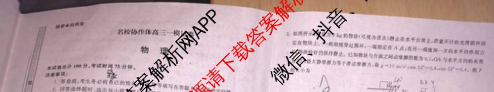 黑龙江2025年名校协作体高三一模试卷3月各科答案及试卷（含历史 物理 语文等）物理试题