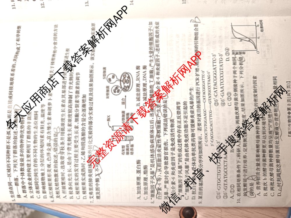 贵州省2026届高三学科核心素养训练(四个空心菱形)(2.26)试卷及答案汇总（含生物、化学、物理等9份）生物试题