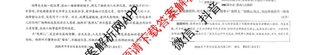 晋文源2026年中考全仿真自测卷(四)4（含化学、数学、英语等）语文试题