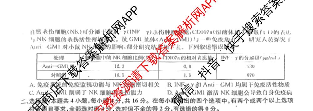 九师联盟江西省2024-2025学年高二7月质量检测（含数学、英语、化学(S)等）生物试题
