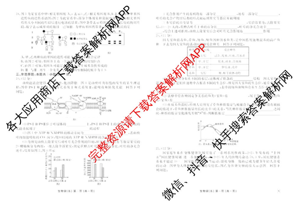 衡水金卷先享题2026年学科素养评价练(五)5各科答案及试卷（含政治(AH)【安徽四川甘肃专版】 物理(HN)【湖南专版】 生物(山东专版)等）生物试题