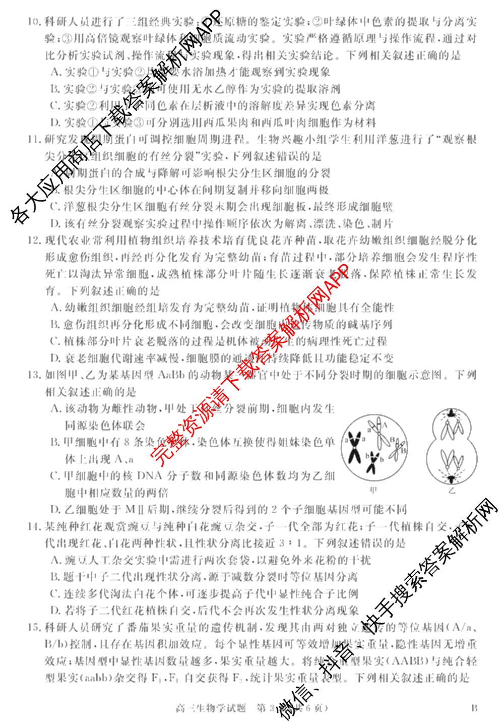 华师联盟2027届高三9月开学质量检测各科答案及试卷（含数学、化学(B)、日语等10份）生物试题