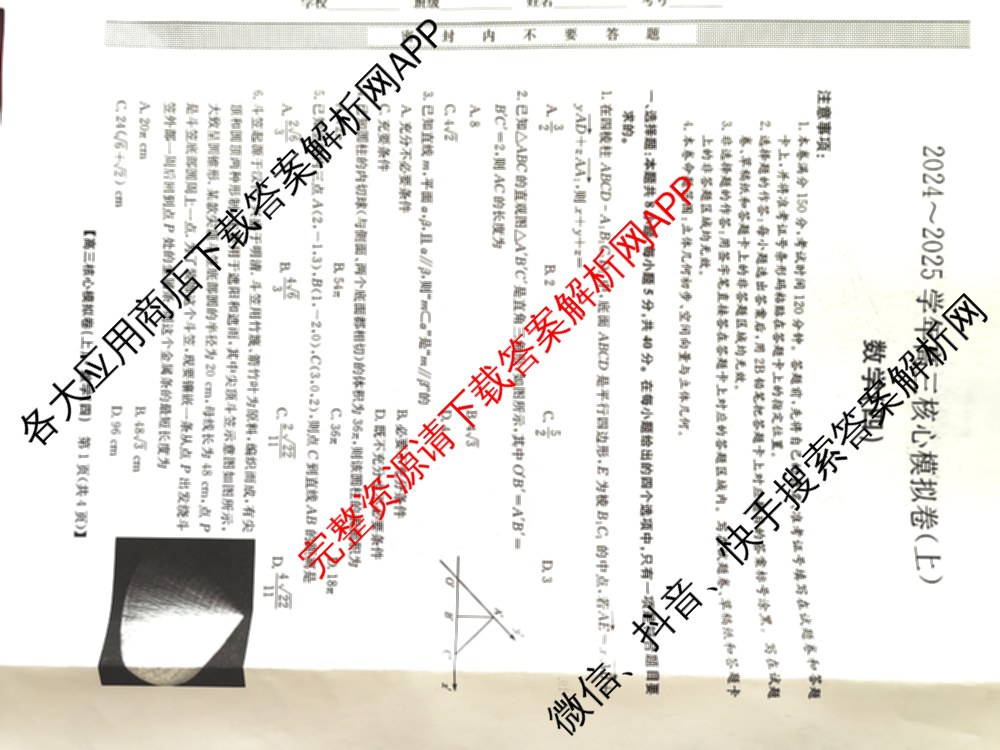 九师联盟2024~2025学年高三核心模拟卷(上)(四)4（18科全）数学试题