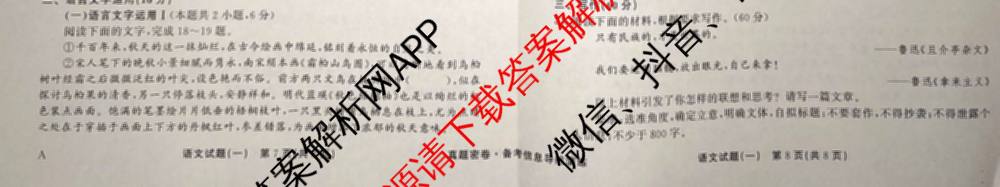 真题密卷2025-2026学年度备考信息导航演练(一)1（含政治(6) 英语(AT) 语文(B)等）语文试题