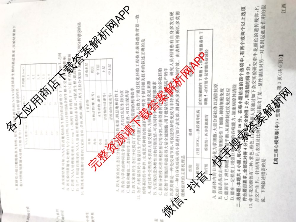九师联盟2025~2026学年高三核心模拟卷(中)(四)试卷及答案汇总（36科全）生物试题