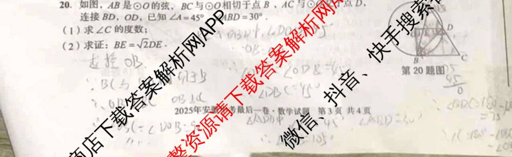 2025年安徽中考最后一卷: 含数学 物理 语文试卷解析数学试题