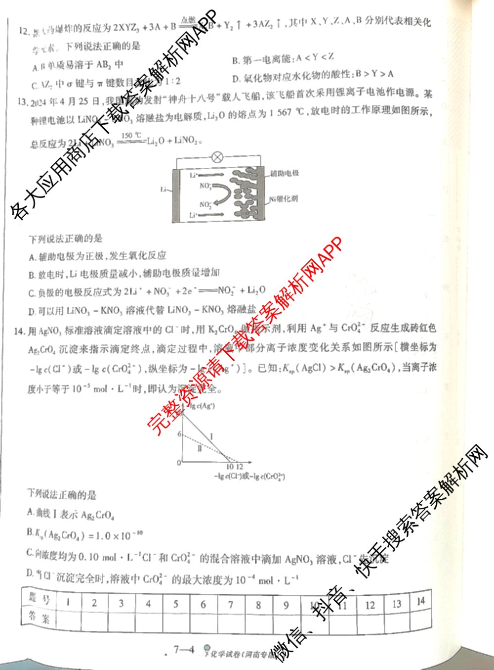 天一大联考2025届高考全真模拟卷(七)7试卷及答案汇总(已更新化学(河南专版) 历史(安徽专版) 历史(河南专版)等39份)化学试题