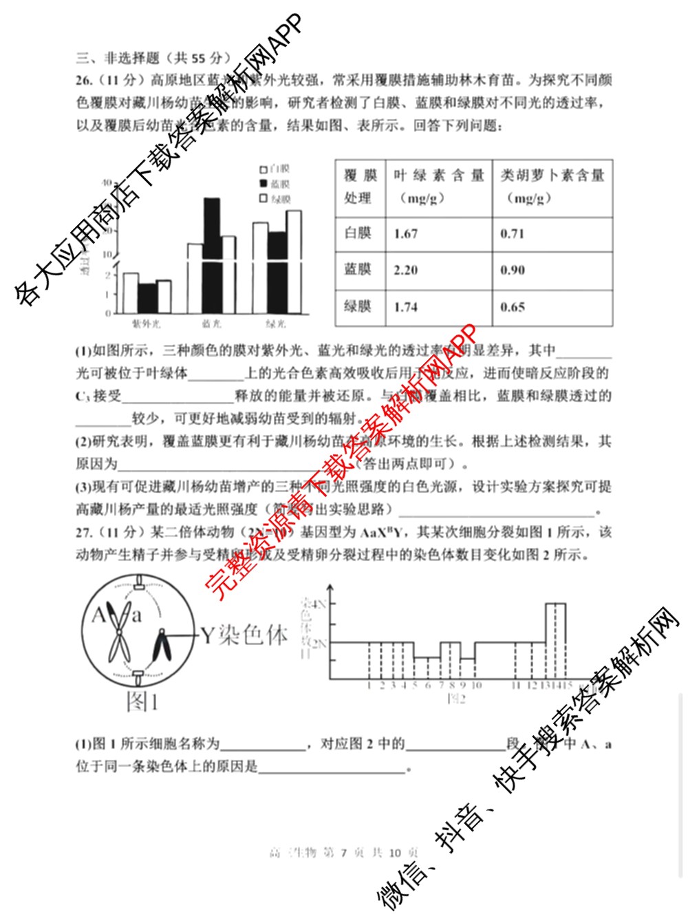 哈三中2024-2025学年度上学期高三学年十月月考各科答案及试卷(已更新数学、生物、历史等9份)生物试题