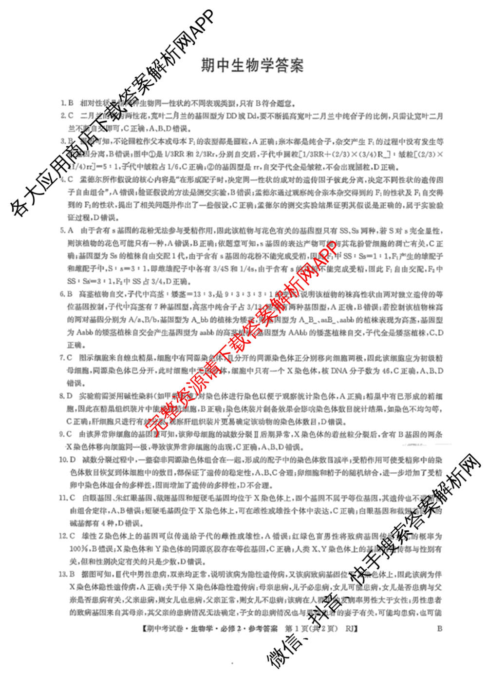 2024~2025学年度高一期中考试卷(下学期)试卷及答案汇总（含英语 数学(必修第二册 RJ) 政治(必修3)等）生物答案