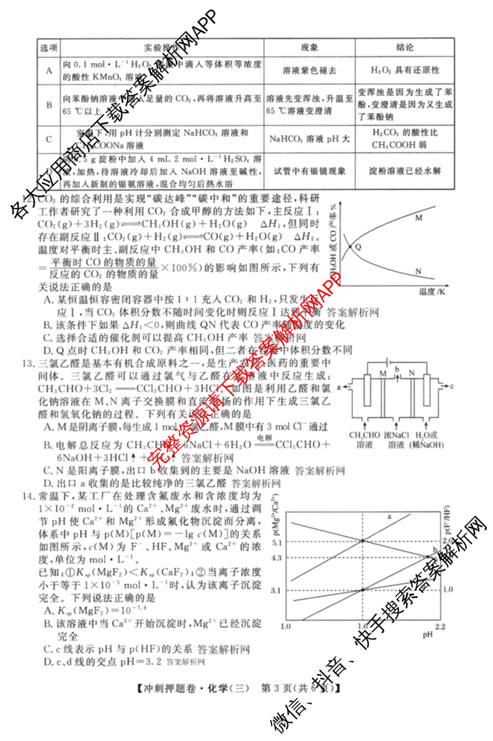 2026普通高等学校招生全国统一考试冲刺押题卷(三)3试卷及答案汇总（含生物(AC) 历史 地理(C)等15份）化学试题