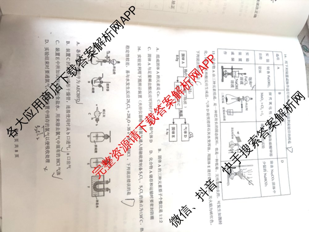 智学大联考皖中名校联盟合肥八中2024-2025学年第一学期高一年级期中检测试卷及答案汇总（9科全）化学试题